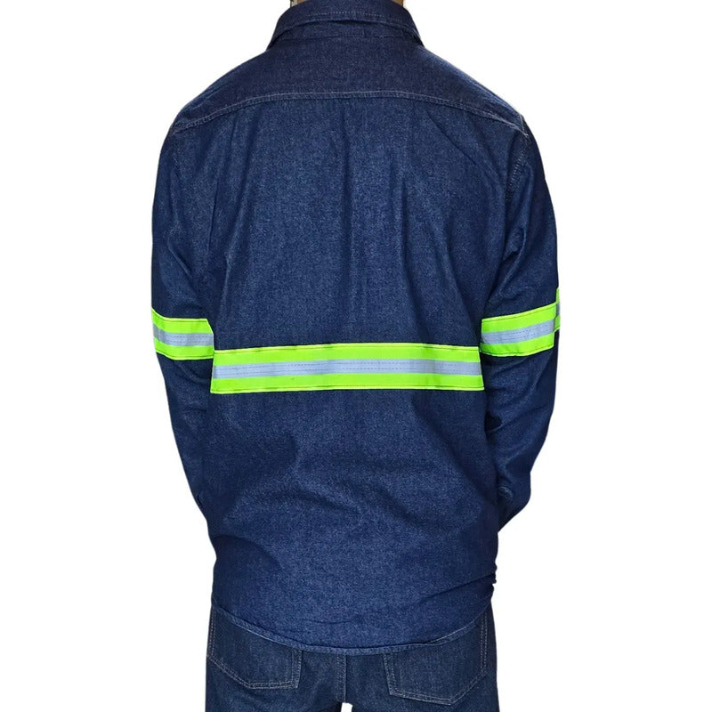 Camisa De Mezclilla Industrial 7.5 Onzas Con Reflejantes