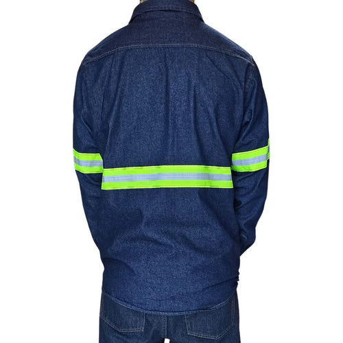 Camisa De Mezclilla Industrial 7.5 Onzas Con Reflejantes