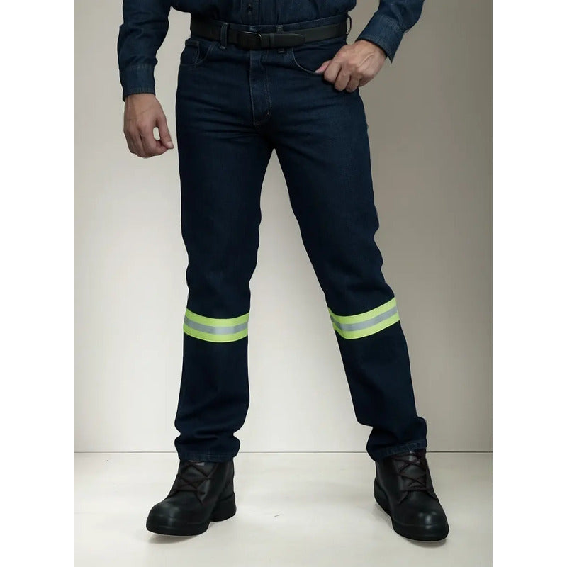 Pantalon De Mezclilla 14oz Con Reflejantes  Para Trabajo