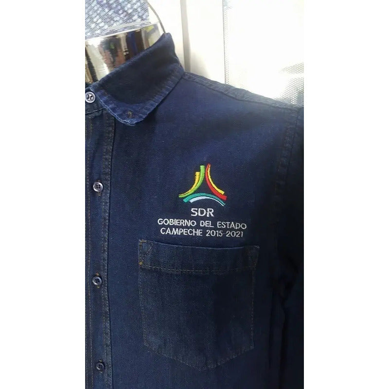 10 Camisas De Mezclilla Industrial Con Logo Bordado