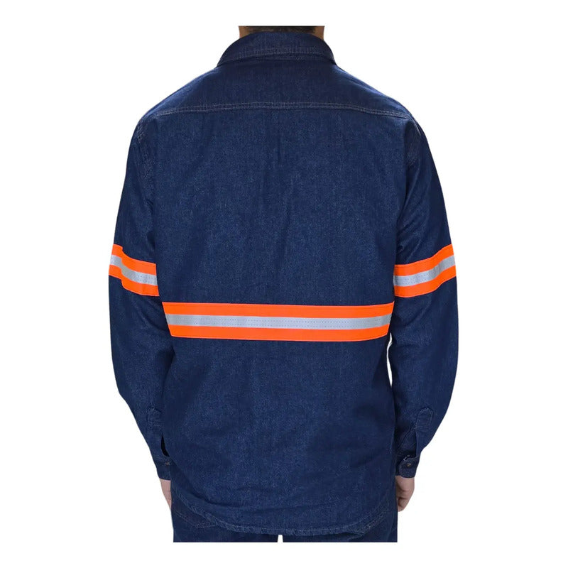 Camisa De Mezclilla Industrial 7.5 Onzas Con Reflejantes