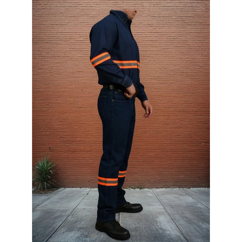 Pantalon De Mezclilla 14oz Con Reflejantes  Para Trabajo