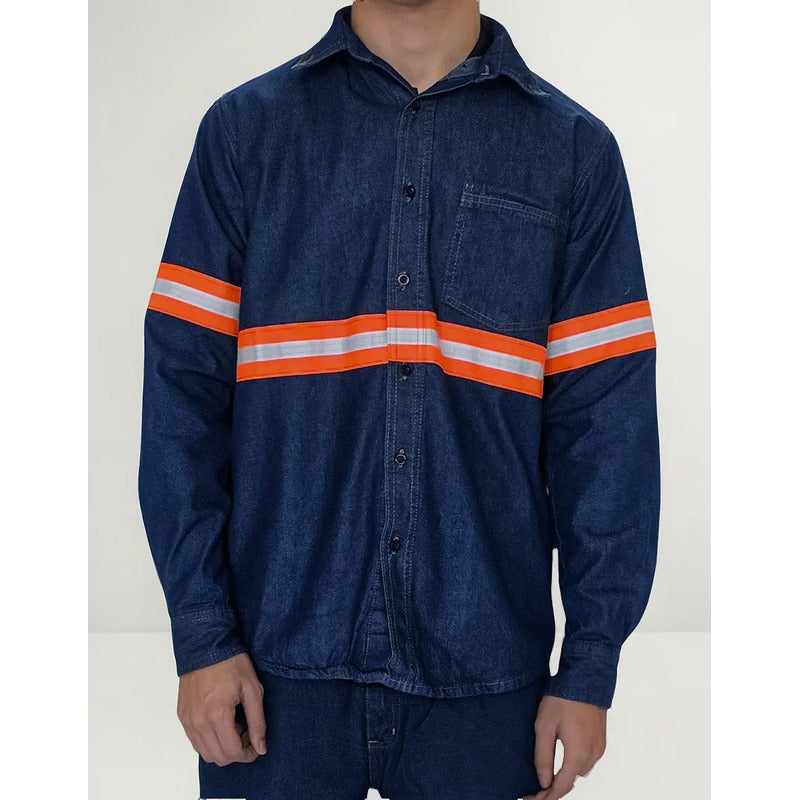 Camisa De Mezclilla Industrial 7.5 Onzas Con Reflejantes