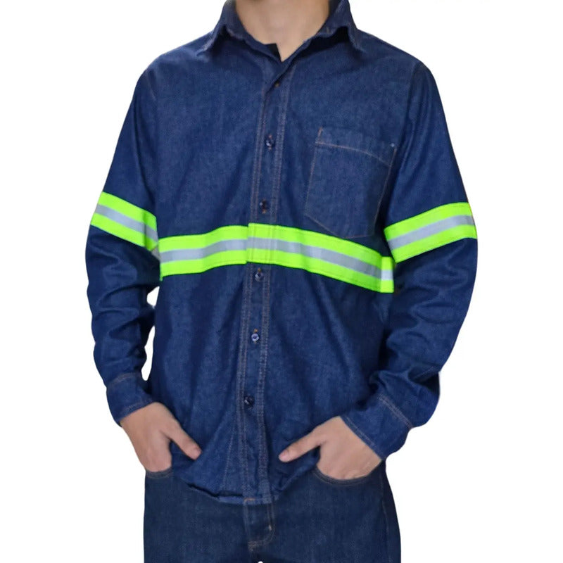 Camisa De Mezclilla Industrial 7.5 Onzas Con Reflejantes