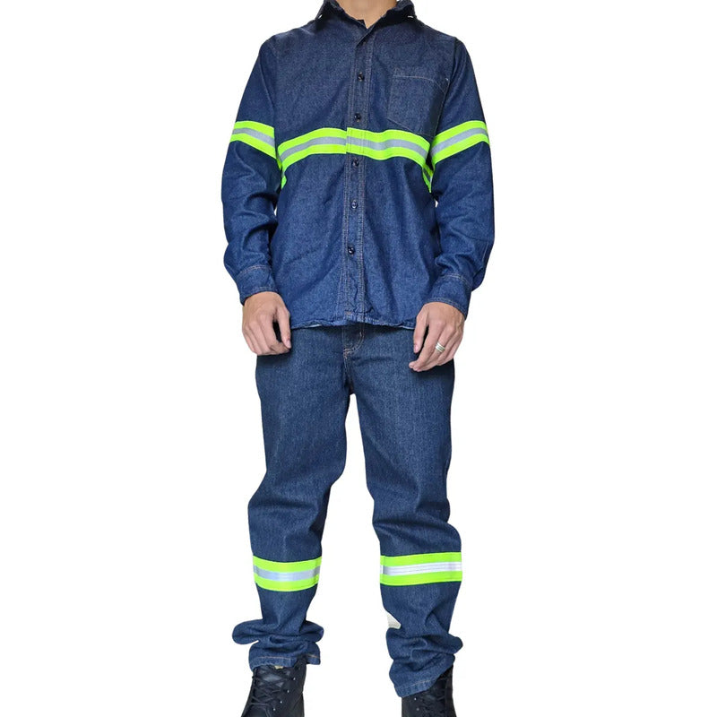 Camisa De Mezclilla Industrial 7.5 Onzas Con Reflejantes