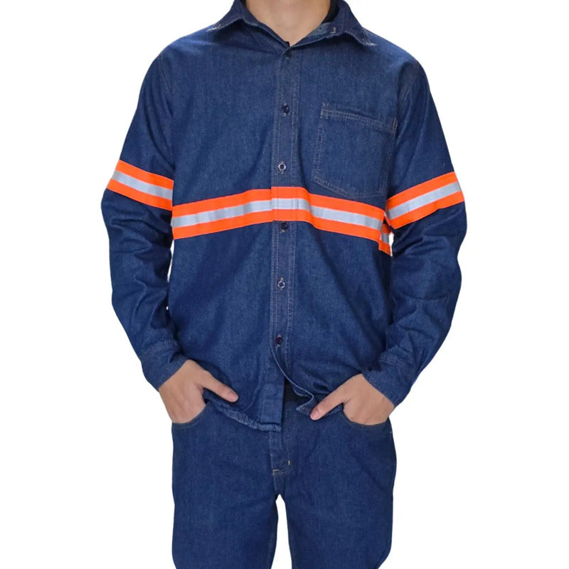 Camisa De Mezclilla Industrial 7.5 Onzas Con Reflejantes