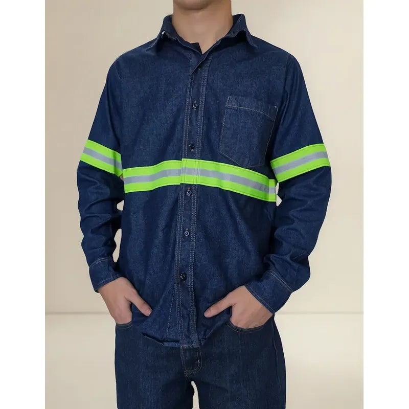 Camisa De Mezclilla Industrial 7.5 Onzas Con Reflejantes