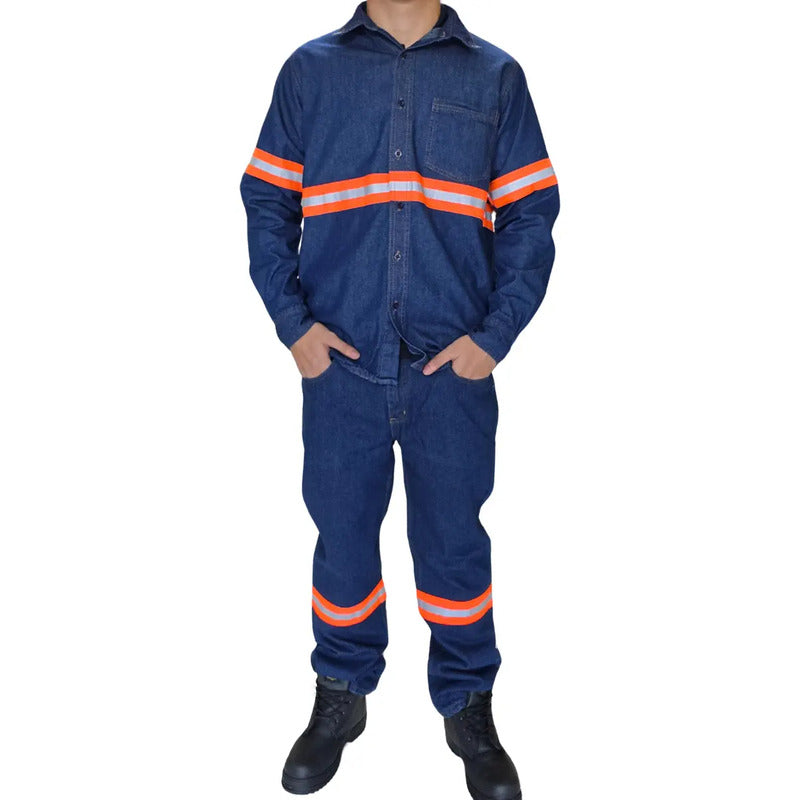 Camisa De Mezclilla Industrial 7.5 Onzas Con Reflejantes